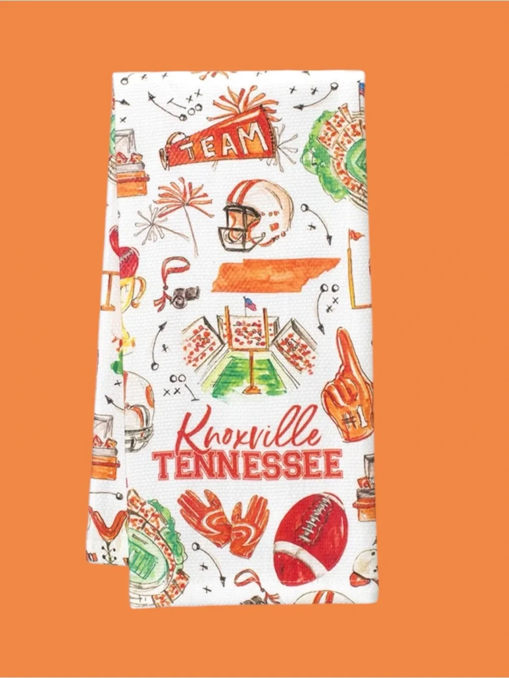 Knoxville Tennessee Orange and White Game Day Kitchen Towel
